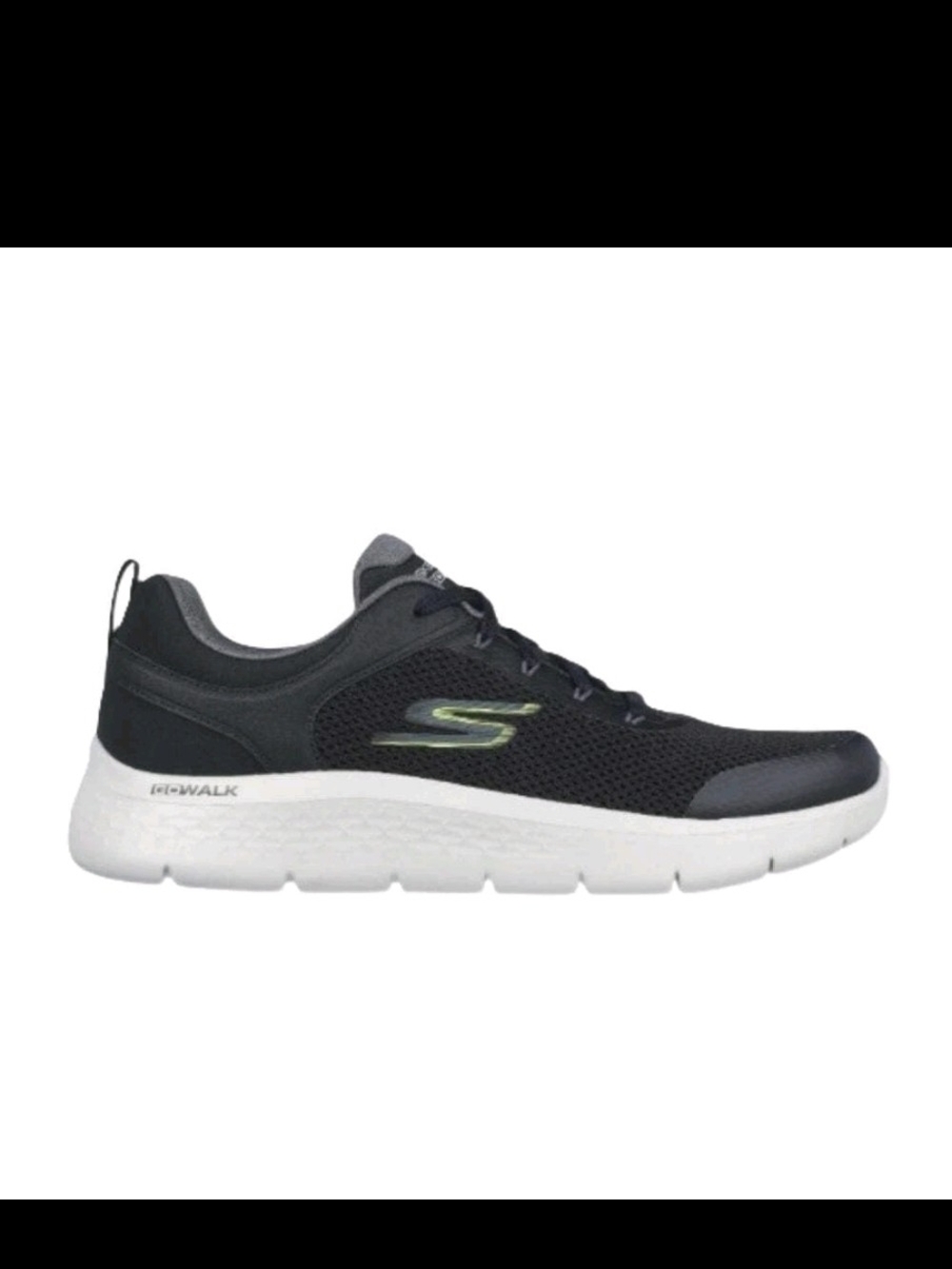 Skechers Men's Black Mesh Sneaker with White Sole and Green Accent - Picture 7 of 9